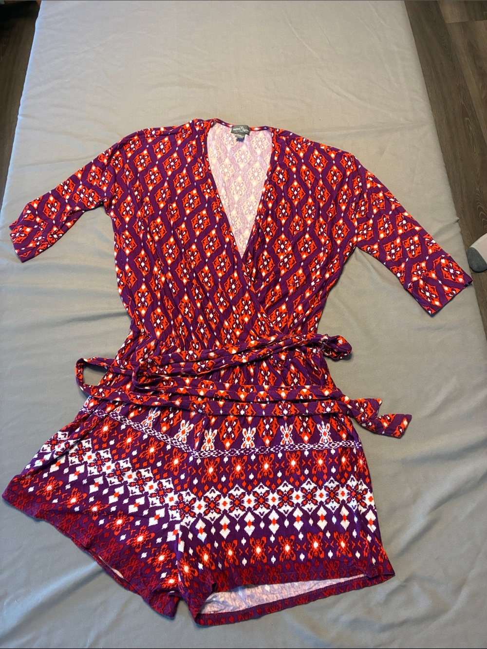 Market & Spruce Purple and Red Printed Wrap Romper